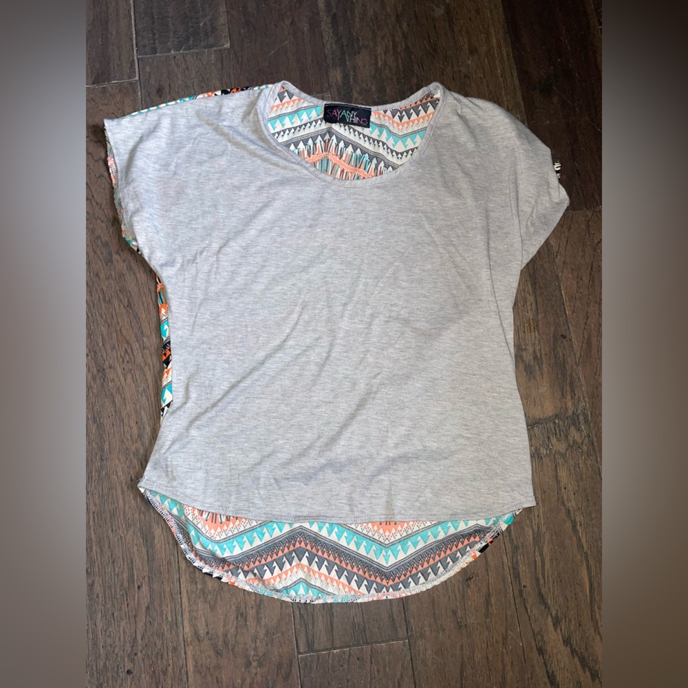 Orange and Blue Asymmetrical Cap Sleeve T-Shirt
